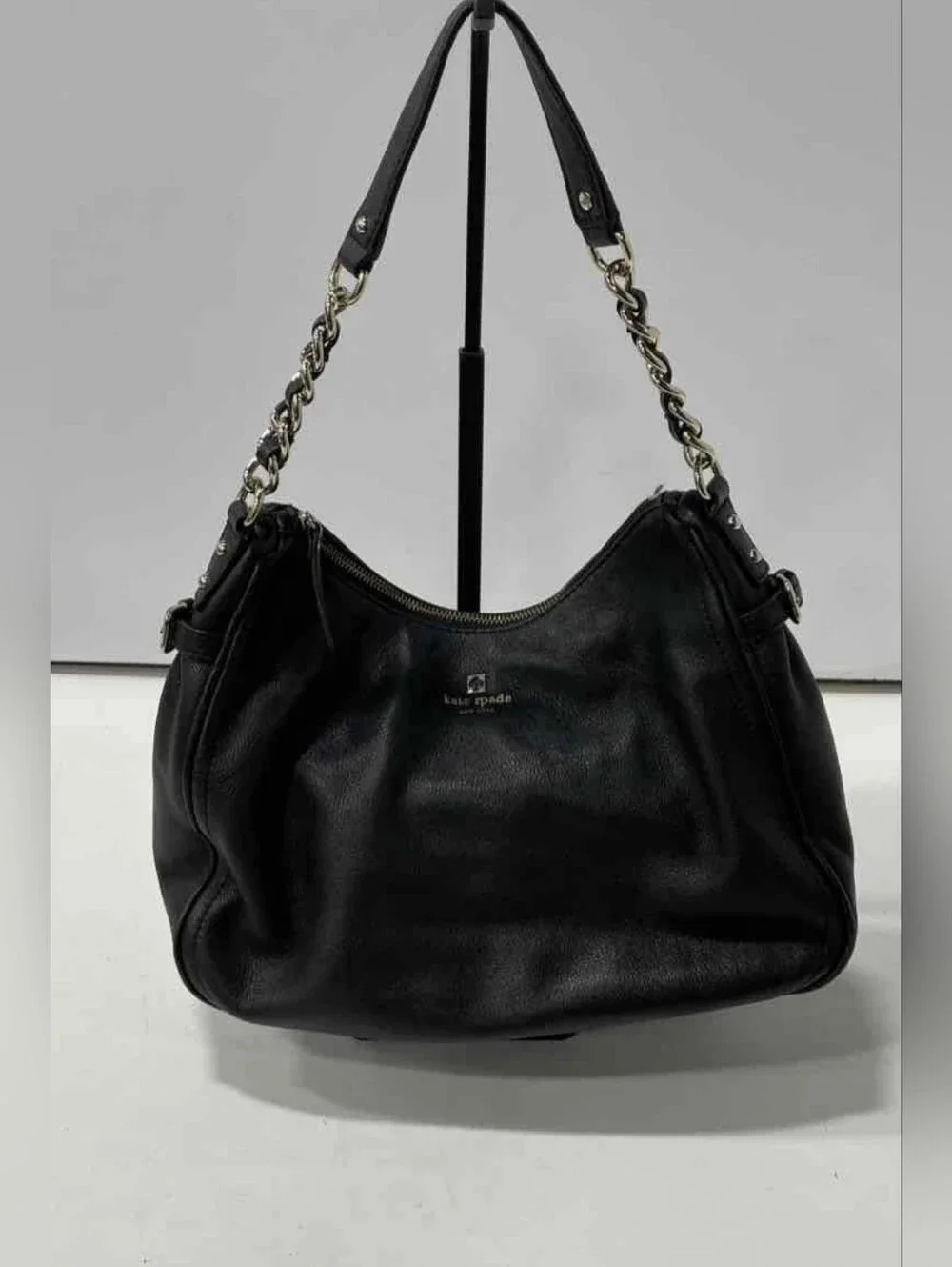 Kate Spade Black Leather Hobo with Chain-Link Strap